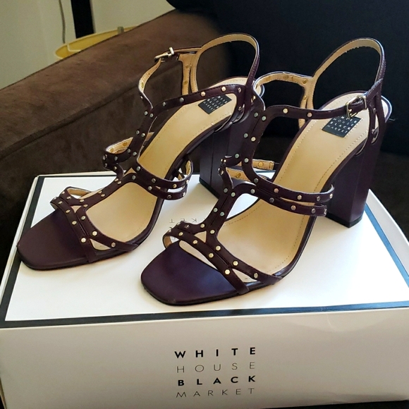 WHBM Polly Cabernet Plum Studs 8.5 Sandals - Picture 2 of 6